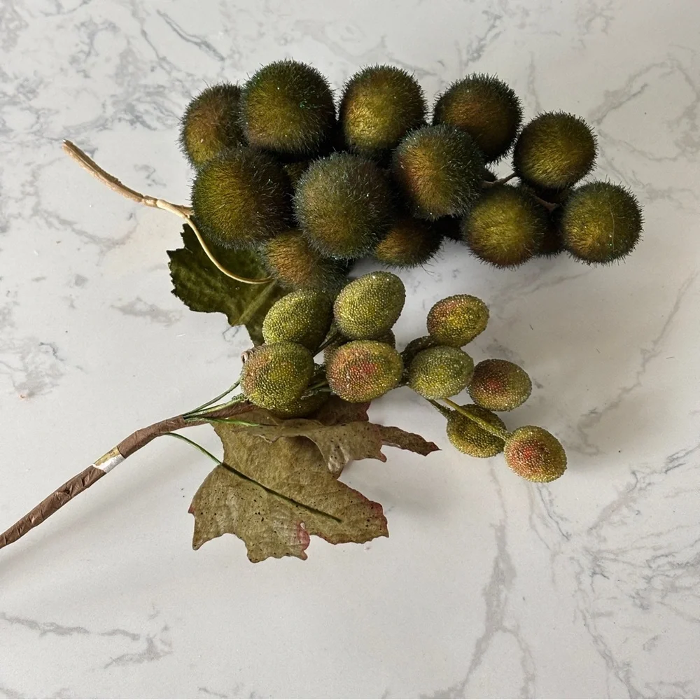 Set of two artificial beaded/ sugared grapes in greens
